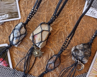 GAIA Natural Crystal Macrame Necklaces | Tooth and Spell
