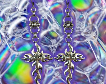 LIT Stainless Steel Cybercore Alt Goth Chainmail Earrings