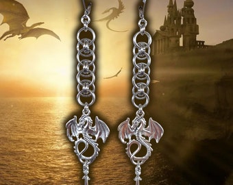 GORBASH Stainless Steel Chainmail Gothic Knightcore Dragon Earrings | Tooth and Spell