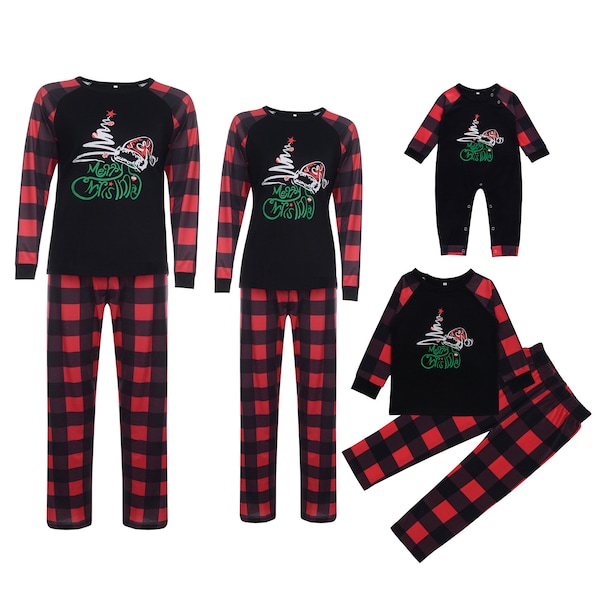 Family Matching Pajamas | Christmas Hat Tree Plaid | Homewear Sleepwear Two-piece Christmas Pajamas Set | christmas eve night