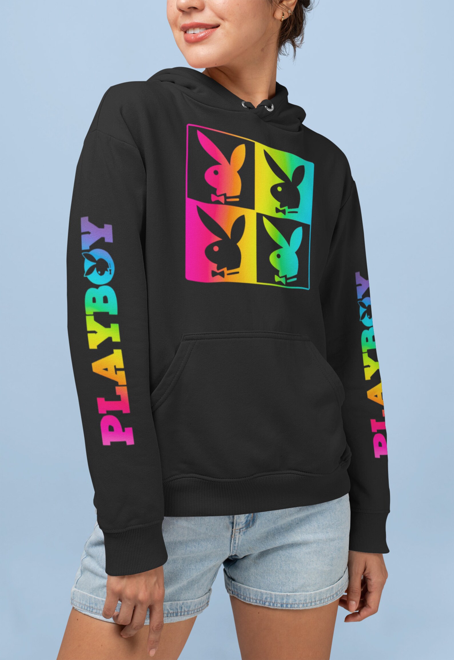 Bad Bunny Playboy Signature Colorful Alpha Design Hoodie | Etsy