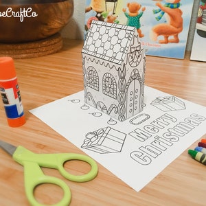 Página para colorear navideña: Casa de pan de jengibre en 3D (2)