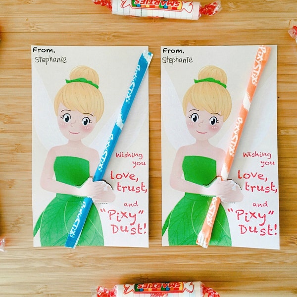 Tinker Bell Pixy Stix Holding Card, Valentine’s day sucker/Pixy Stix/Pencil/Bubble tube