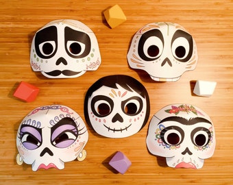 Coloring Mask > 5 Printable Skull Masks, 5 Black and White Skull Masks to color (Coco)