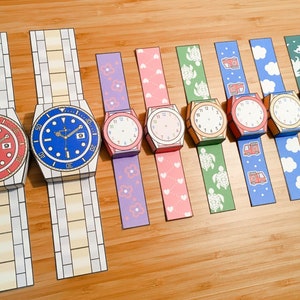 Modello stampabile di orologio per bambini, modello di orologio da uomo, set da gioco per l'apprendimento del tempo, pagina da colorare 3D