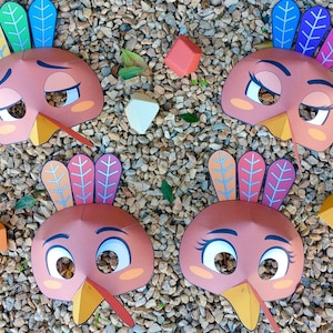 Coloring Mask &gt; 4 Printable Turkey Masks, 4 Black and White Mask to color, Thankful Turkey, 3D Printable Thanksgiving Day Coloring Page