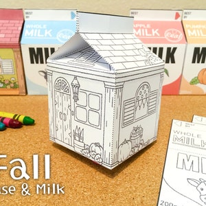 Hello Fall 3D House Coloring Page, Milk Carton Coloring Page, Treat Box