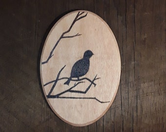 Handcrafted Bird Silhouette Wood Burning