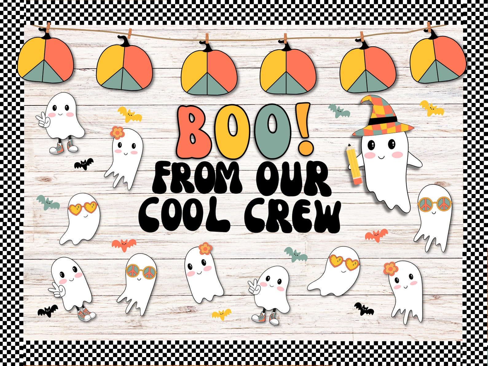 October Boo Retro Halloween Bulletin Board Kit, Groovy Boho Classroom Decor ...