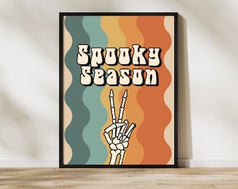 Spooky Season Art Print, Boho Retro Groovy Halloween Printable, Digital Classroom Halloween Poster, October Fall Class Decor Printout