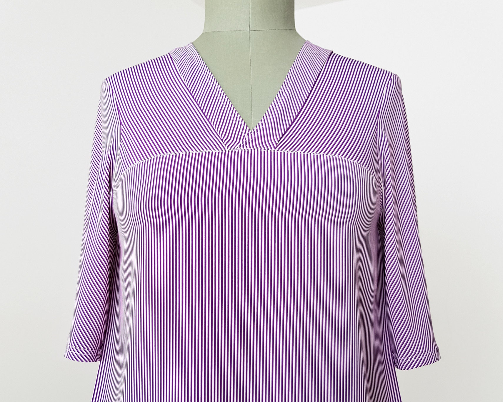 Purple blouse in small striped fabric with sleeves wide | Etsy