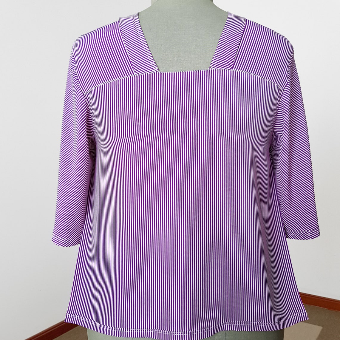 Purple blouse in small striped fabric with sleeves wide | Etsy
