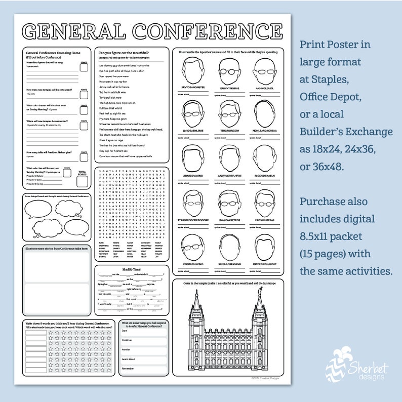 General Conference Activity Poster and Packet - Ages 8+ - Etsy