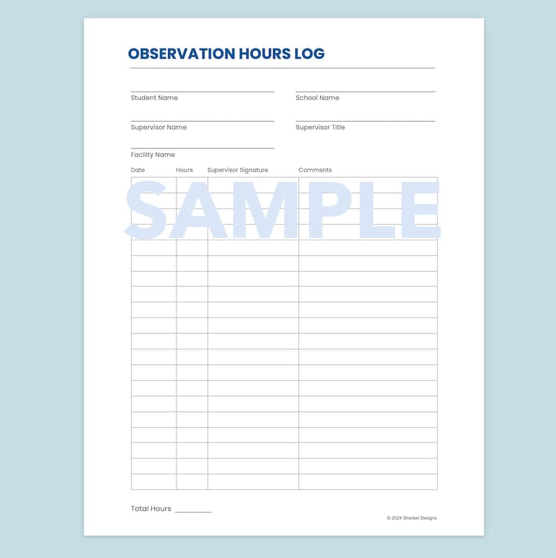 Observation Hours Log for Physical Therapy, Occupational Therapy, PT ...