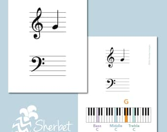 Staff Note Flash Cards for Piano