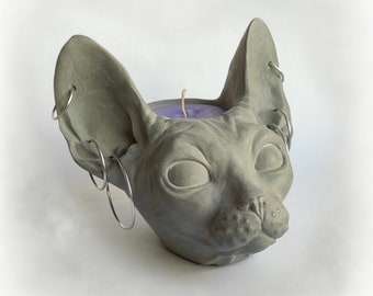 Gorgeous non scented black Sphynx cat candle witchy pagan pentagon