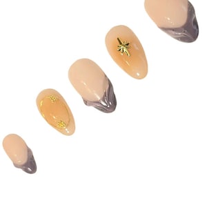 Aura Nails with 3D French Tips | Almond nails | Press on nails | Chrome nails | Chrome accents |Gel nails | Almond shape nails