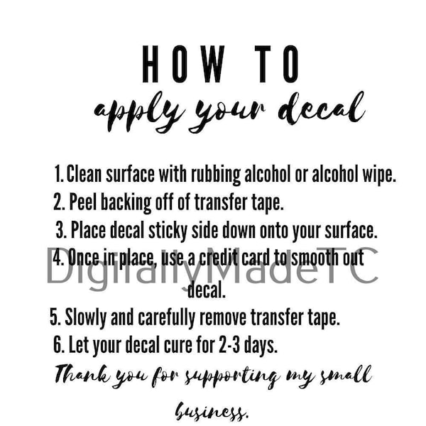 How to Apply Decal Instructions Etsy