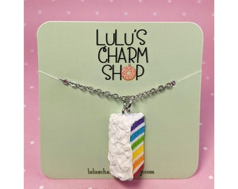 rainbow cake slice charm - polymer clay charm with necklace