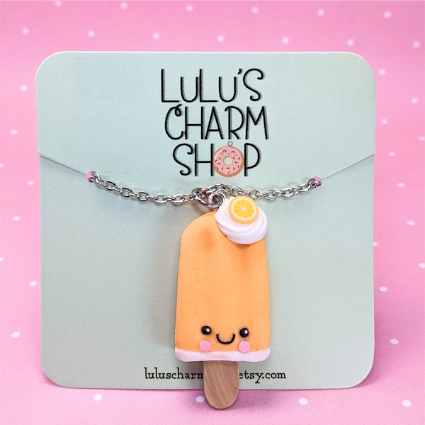 Kawaii orange cream popsicle charm - polymer clay charm with necklace