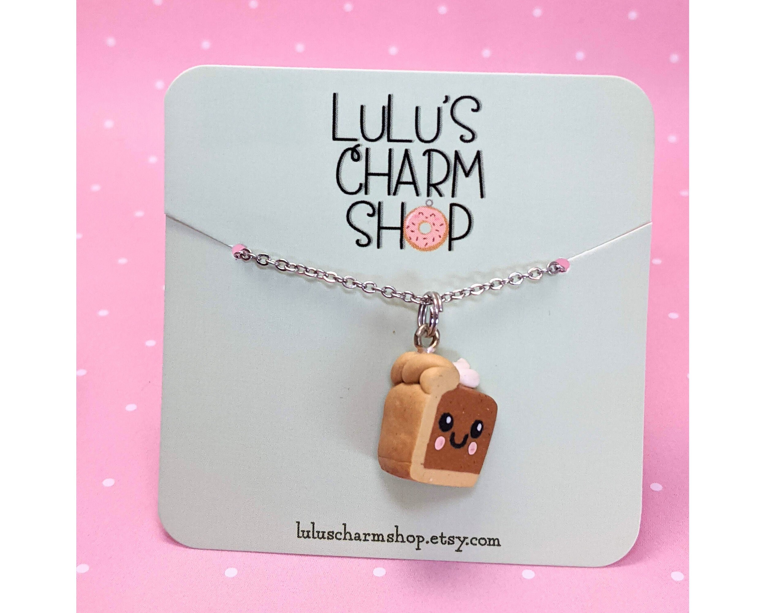 Kawaii pumpkin pie charm - polymer clay charm with necklace