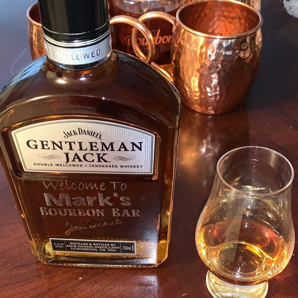 Personalized Gentleman Jack Daniels Whiskey Bourbon Glass Emptied Bottle - Custom Engraved