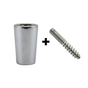 May include: A chrome-plated metal bottle stopper with a screw-on cap. The stopper is designed to fit standard wine bottles. The image also shows a screw that is included with the stopper.