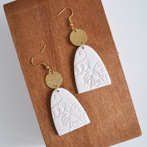 Stamped Monstera Leaf Brass Charm Dangles | Handmade Polymer Clay Earrings