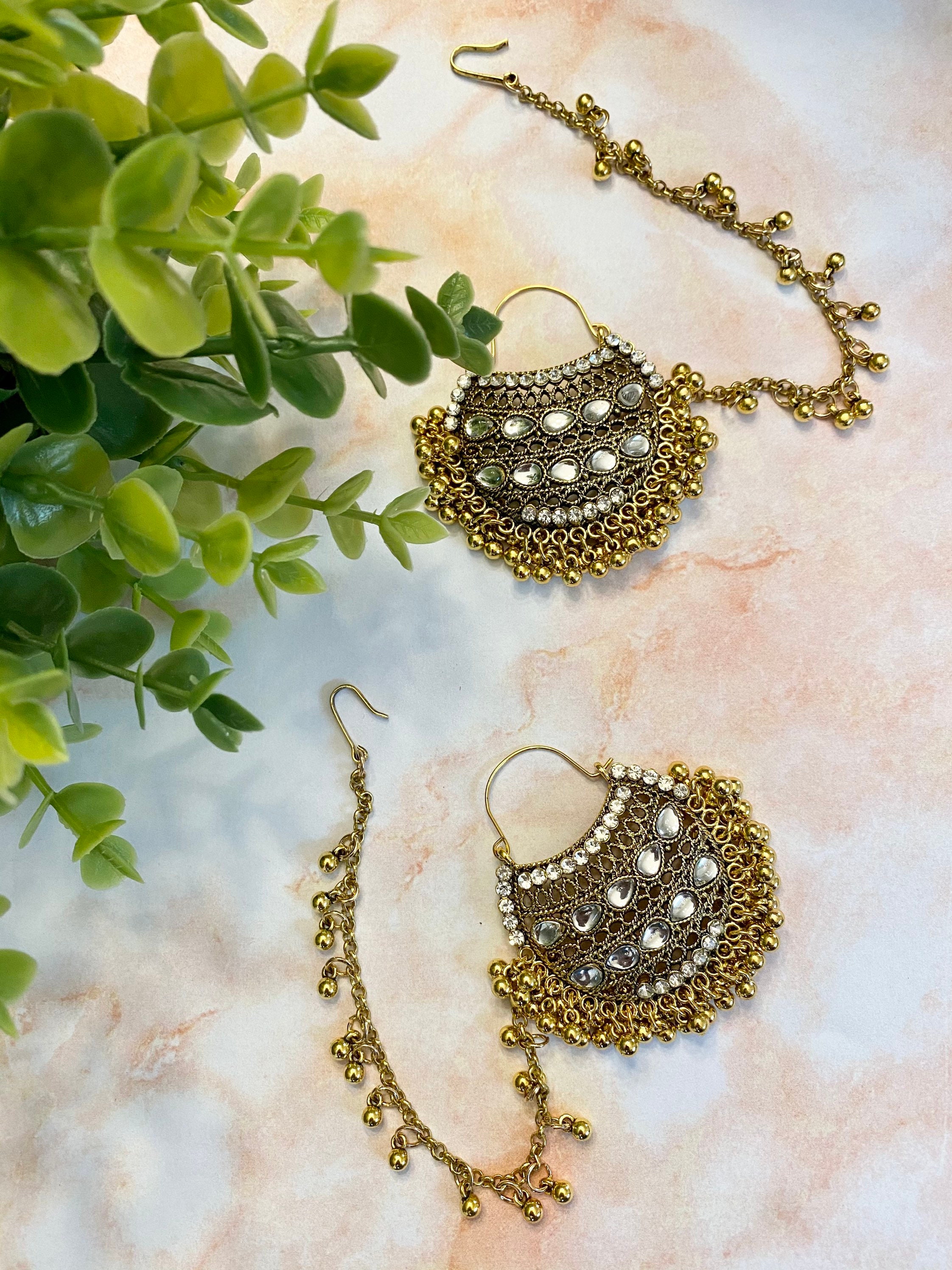 Buy Gorgeous Chand Bali Jhumkas With Hair Chain Attachment. Online in India - Etsy Buy Gorgeous Chand Bali Jhumkas With Hair Chain Attachment. Online in India - Etsy