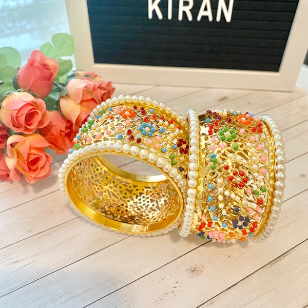 Nauratan Hyderabadi Bangle Kara set. Choori Karay Set. Bangle Set Kangan Indian/Pakistani Bangle wedding jewelry. Multicolored Kara Bracelet