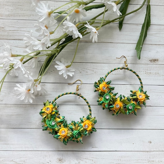 Gota Flower Earrings: Indian Bridal Jewelry, Haldi Mayoun color 