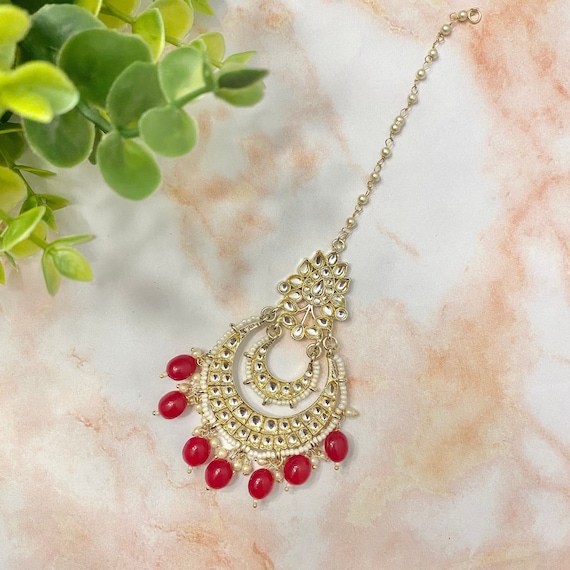 Handmade Ruby Kundan Maang Tikka: Indian Bridal Jewelry