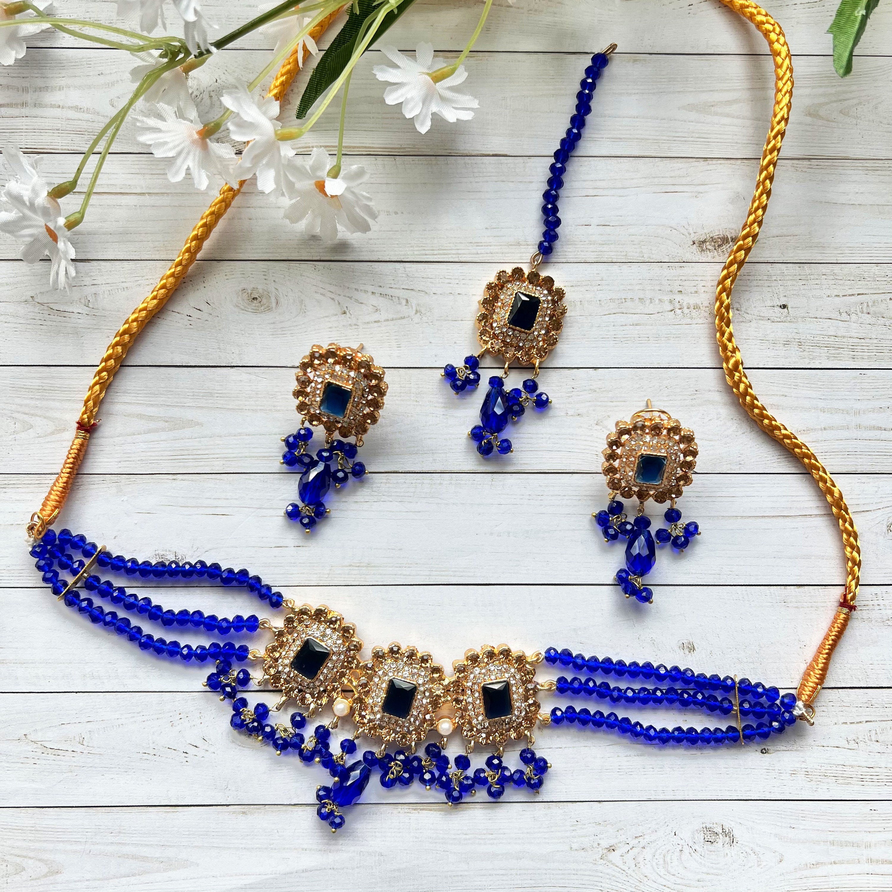 Blue colour choker set discount