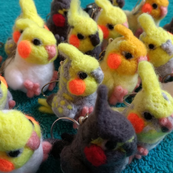 Needle Felted Cockatiel Keychains 6 colors