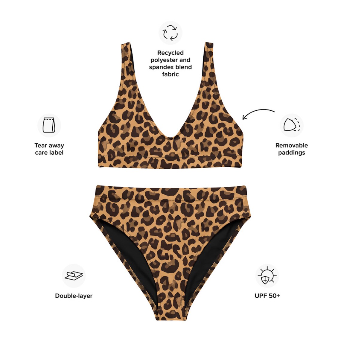 Leopard Print U Neck Knotted High Waist Bikini Set