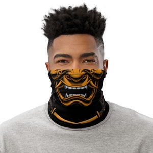 Japanese  Samurai Golden Face Mask, Neck Gaiter, Washable and Reusable