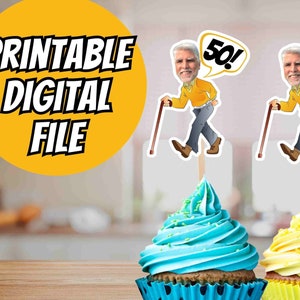 Toppers cupcake stampabili divertenti sopra la collina viso personalizzato ed età, decorazioni per feste personalizzate / 40esimo, 50esimo Cup Cake Topper PDF PNG file