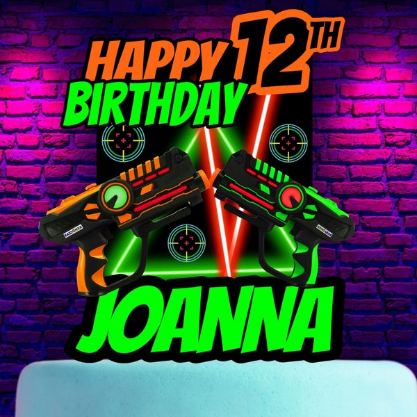 Laser Tag Birthday Cake Personalized Topper/Printable Digital Files Instant Download Neon Cake Topper w/ customized name,age laser game guns