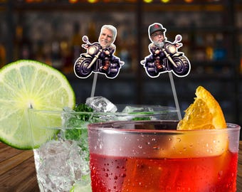Funny Motorcycle Drink Stirrers Party fun Biker custom face Birthday Bachelor Bachelorette 40th, 50th Decor Fathers Day motor cycle Decor