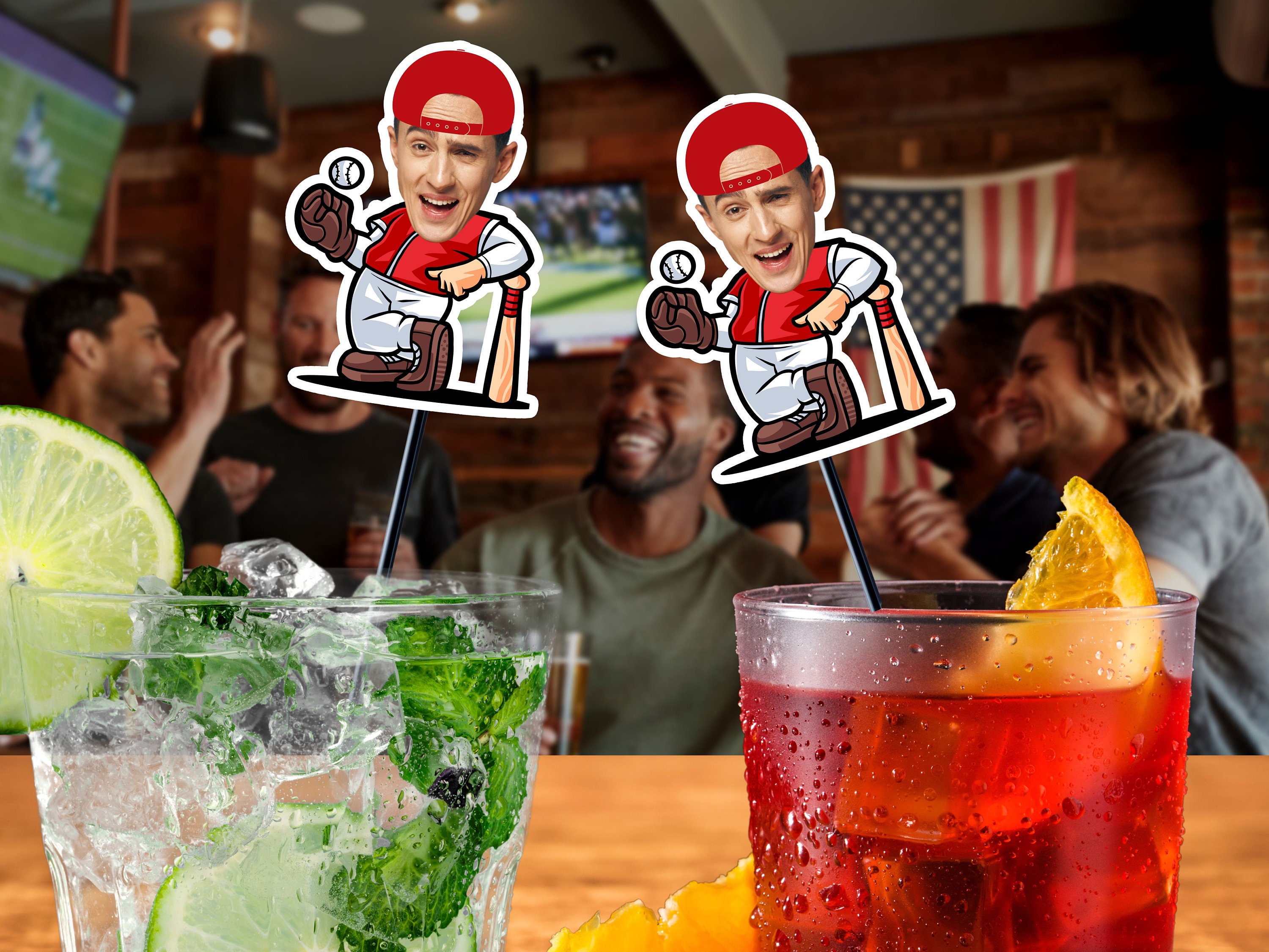 Funny Baseball drink stirrers personalized face Baseball Custom Party Decorations / 40th, 50th swizzle sticks / Funny Decor