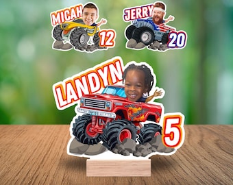 Custom Face Monster Truck Centerpiece, Personalized Birthday Table Decor