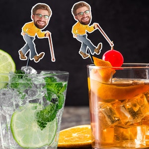 Funny Over the Hill drink stirrers personalized with face, stir sticks Custom Party Decorations / 40th, 50th swizzle sticks old Funny Decor