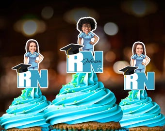 Nurse Graduation Cupcake Toppers, Custom RN Grad Party Decor