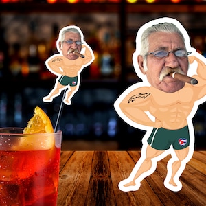 Funny Over the Hill  stirrers personalized face strong muscle  man Custom Party Decorations / 40th, 50th swizzle sticks / Funny Decor
