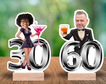 Custom Birthday Centerpiece, Photo Face Milestone Birthday Decor, Personalized Party Table Centerpiece