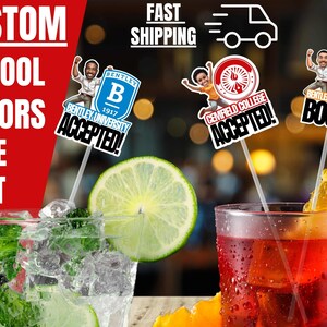 Graduate Custom drink stirrers personalized with face, stir sticks Custom Party Decorations, Graduation swizzle sticks, photo stirrer