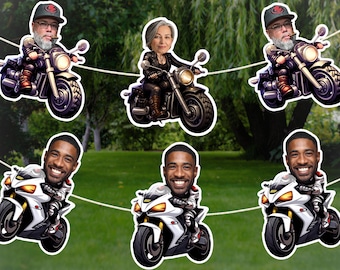Personalized Motorcycle Banner with Photo, Custom Biker Birthday Party Decor
