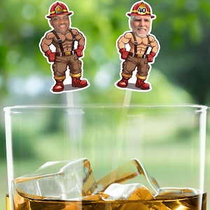 Custom Fireman Bodybuilder Drink Stirrers, Personalized Age Party Decor
