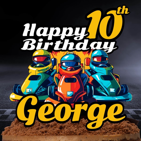 Go Cart Birthday Cake Topper Custom Digital Download Gocart Party Decor Easy to Edit, Download and Print / Go Cart decoration Digital File