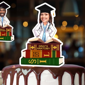 Doctor Graduation Party Cake Toppers fun custom face Decor  Medical School Grad Dr. Cartoon w face Med School Grad Fun cake decoration